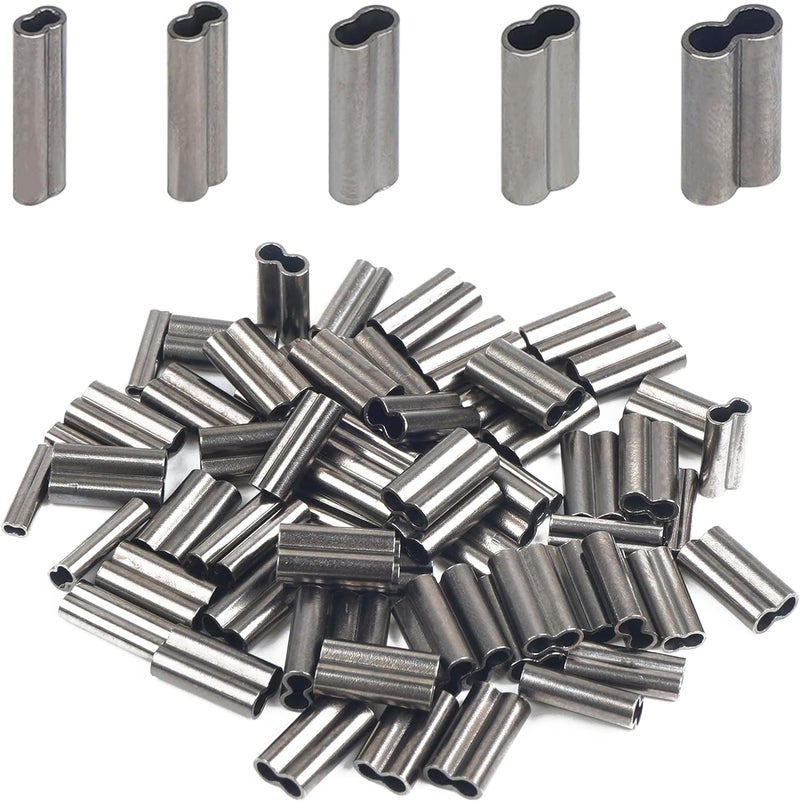 VATEICO 100PCS Double Copper Barrel Crimp Sleeves,Barrel Copper Sleeves Wire Rope Fishing Crimp Sleeves Fishing Line Tube Connector Mono Leader Crimps - Image 1